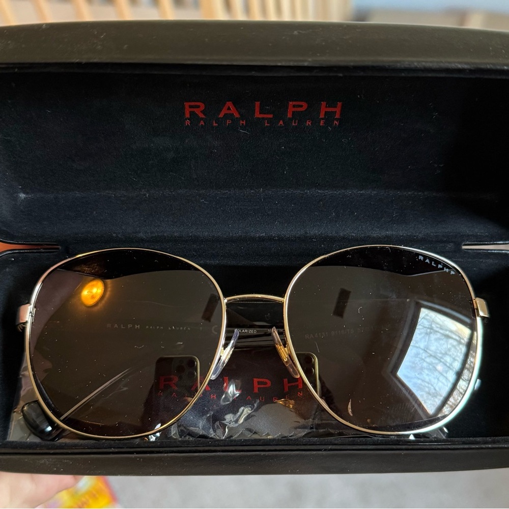 Ralph Lauren Women's Sunglasses with Gold Frame and Black Lenses